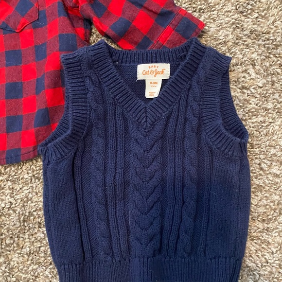Red and Navy Flannel and Sweater Vest - Picture 2 of 4